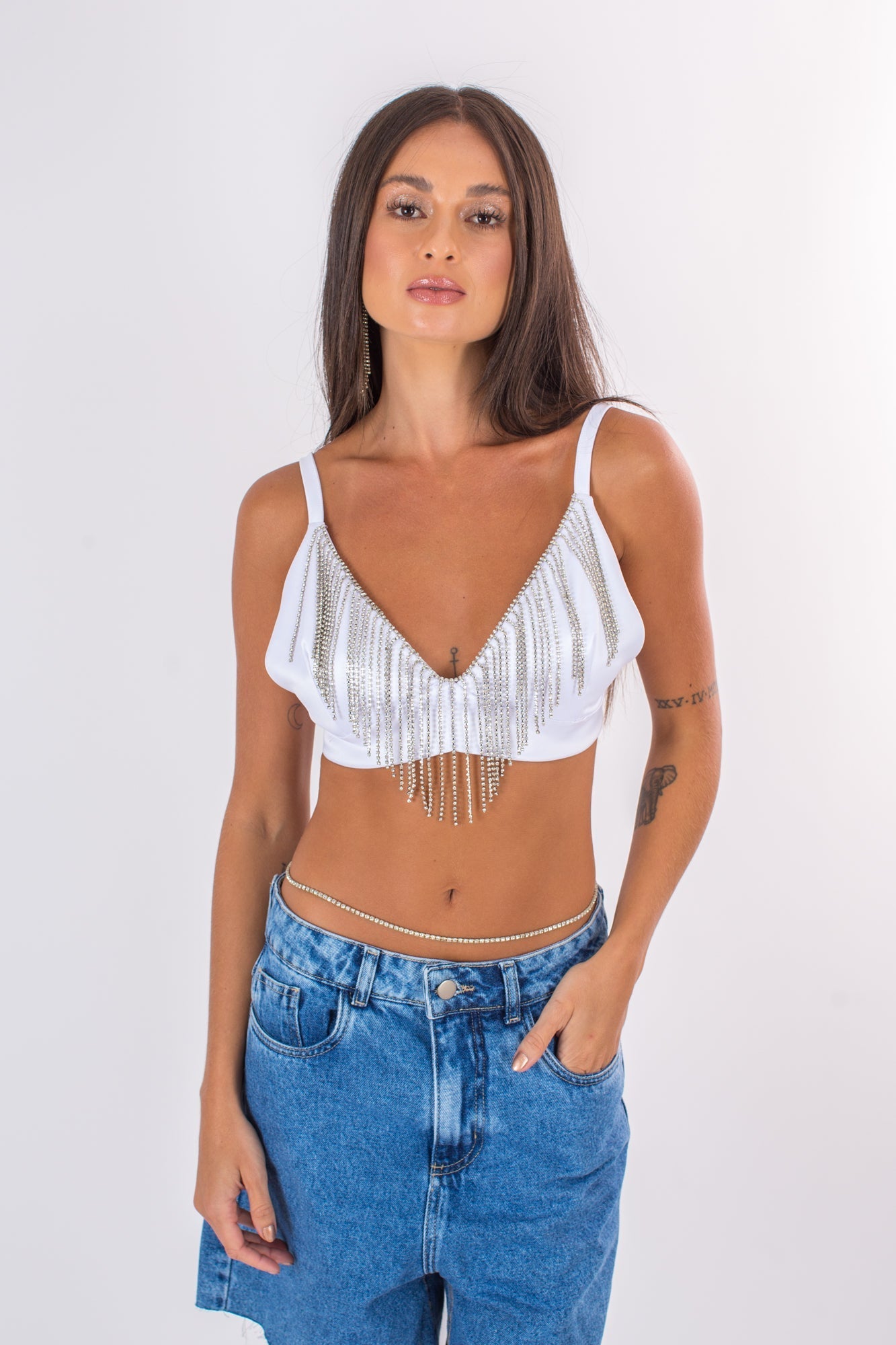 top bustiê franjas strass